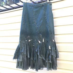 LAST CHANCE 🔸 Denim Beaded Lace Skirt